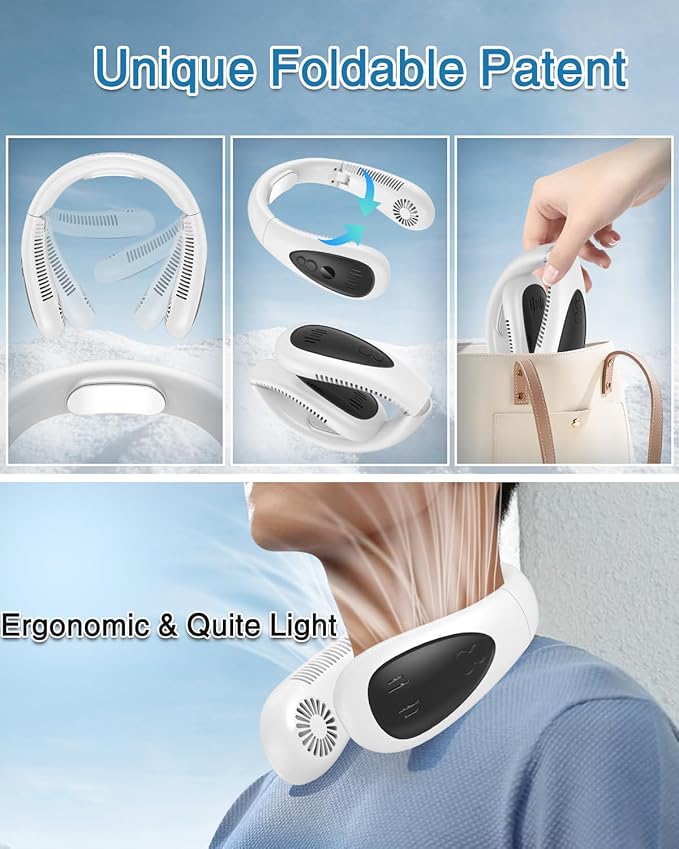 GAITIR Neck Air Conditioner, Portable Neck Fan with Cooling Plate 360°Cooling Airflow, 5000mah Rechargeable USB Fan Hands Free Bladeless Wearable Foldable Mini Fan for Men Women Home Office Outdoor
