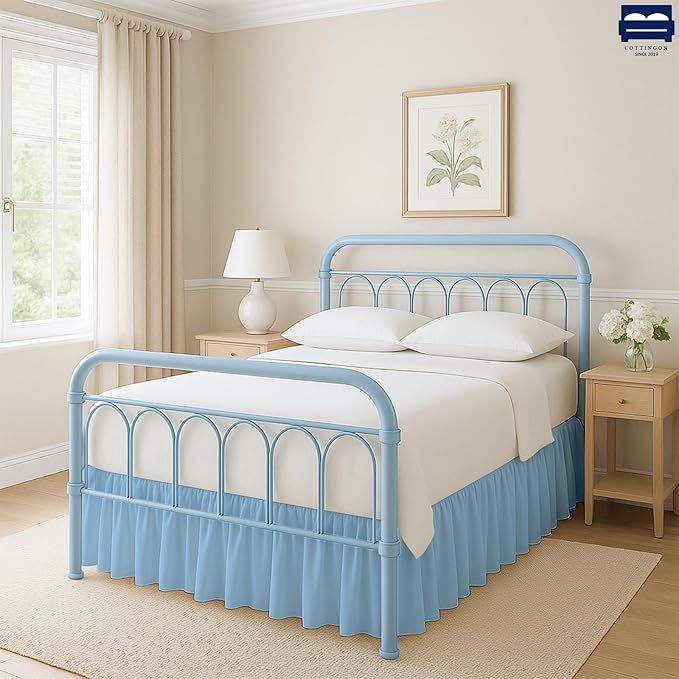 Cottingon Bed Skirt Twin 16" Drop with Split Corners, 100% Microfiber Soft and Stylish, Dust Ruffle with Platform, Light Blue