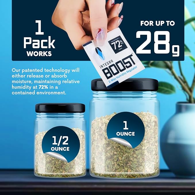 Integra Boost 2-Way Humidity Control Pack - Preserve Flavor & Control Humidity at 72% RH - Moisture Absorber for Herbs, Spices & More - 8 Gram (Pack of 50)