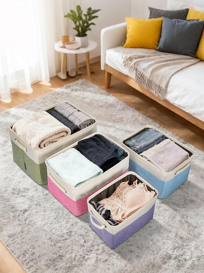 BALEINE 1 Pack Fabric Storage Bins for Shelves, Linen Storage Baskets for Organizing, Decorative Closet Bins for Clothes, Home (Green, 15''x11''x9.5'')
