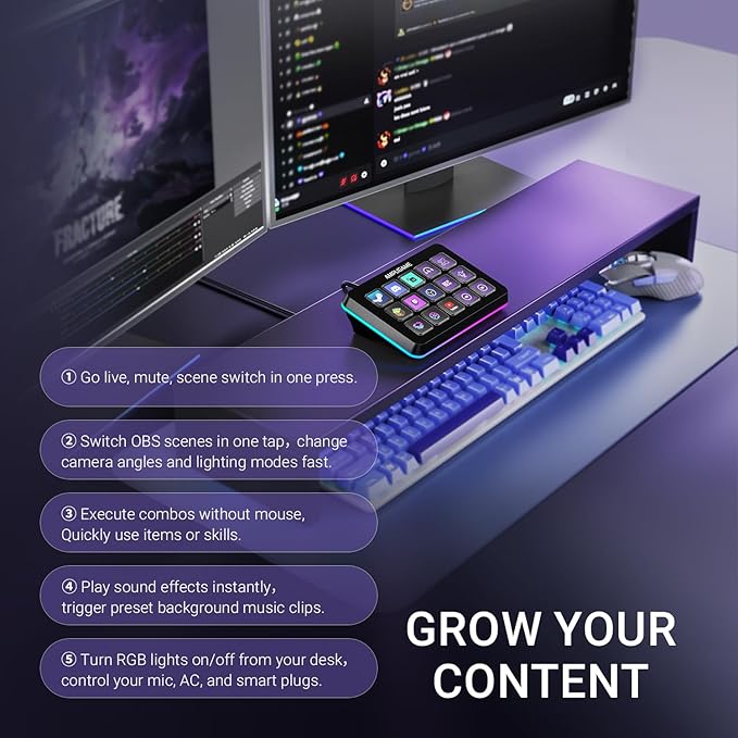Fifine AmpliGame Stream Controller with 15 Macro Keys, Streaming Keyboard with Trigger Actions in OBS/Twitch/YouTube/Streamlabs, Shortcut Buttons Keypad Works with Mac and PC-D6