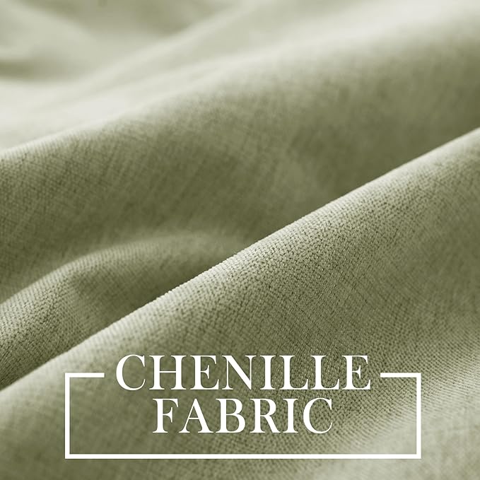 Macochico 52" Wx108 L 100% Blackout Curtains Extra Long Thermal Insulated Chenille Curtains for Living Room Bedroom Auditorium Home Theater Green Tint Grommet Curtains with Tieback Classic 1 Panel