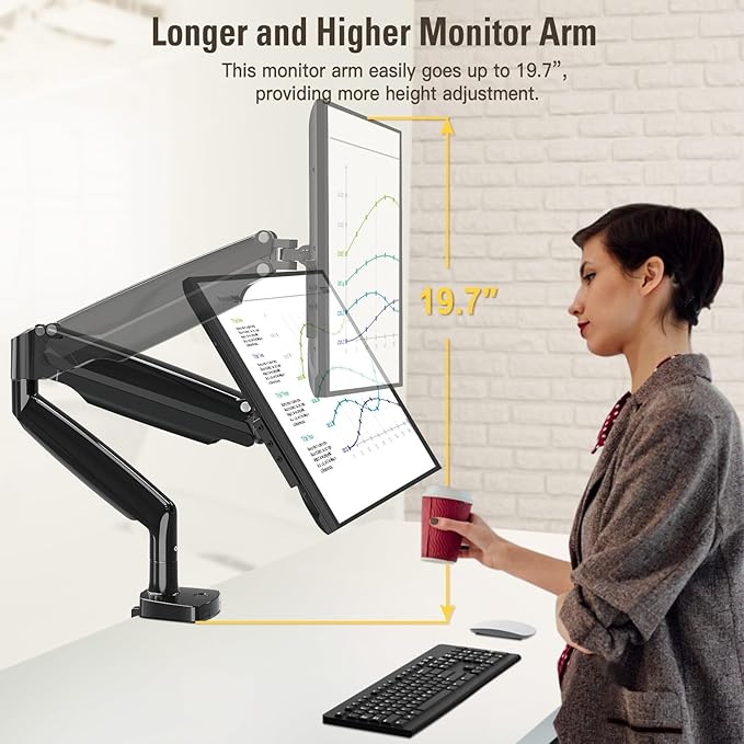DreamAxis Single Monitor Mount Stand for 22-40" Computer Screens, Heavy Duty Gas Spring Monitor Arm Holds Up to 30.9 lbs, Adjustable Vesa Mount with C-Clamp & Grommet Base, Black