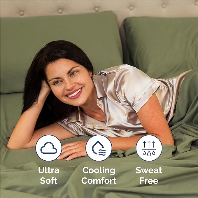 Split King 7 Piece Sheet Set - Cooling & Breathable - Hotel Luxury Bedding, Includes Fitted Sheets for Women, Men, Kids & Teens - 1 Flat, 2 Fitted Sheets, 4 Pillowcases w/Deep Pockets - Sage Green