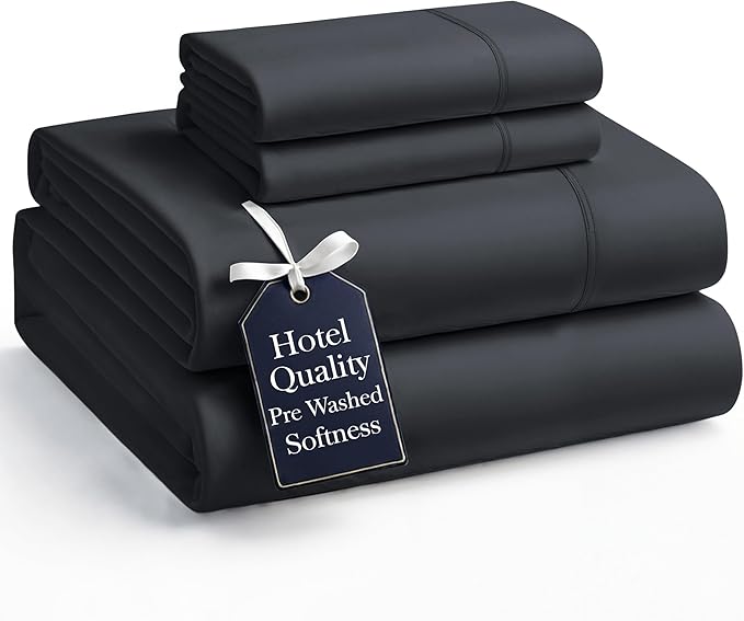 Casa Platino Ultra Soft Microfiber Bedding, Full Size Sheet Set with 15 inch Deep Pockets - Black