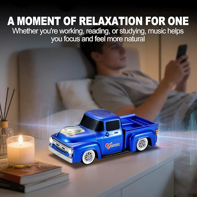 Vintage Pickup Truck Bluetooth Speaker, Retro Truck Model with HD Sound, Built-in Mic, LED Party Lights, TWS Dual Pairing, Multi-Interface Output, Portable Outdoor Speaker for Parties & Beach (BLUE)