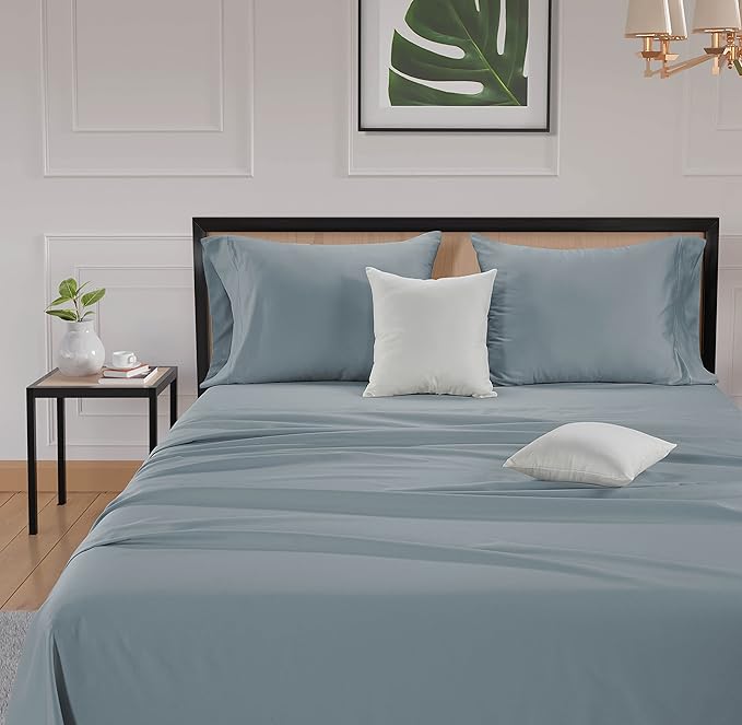 LANE LINEN 600 Thread Count 100% Cotton California King Sheet Sets, Fully Elasticized Reinforced Seams Fade Resistant Cal King Sheets, Ultra Soft & Comfy Sustainably Produced - French Blue