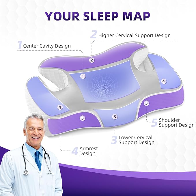 Cervical Neck Pillow for Sleeping,Ergonomic Memory Foam Pillows for Neck and Shoulder Pain Relief,Adjustable Contour Neck Support Bed Side Sleeper Pillow for Women Men Gift(Ash Grey)