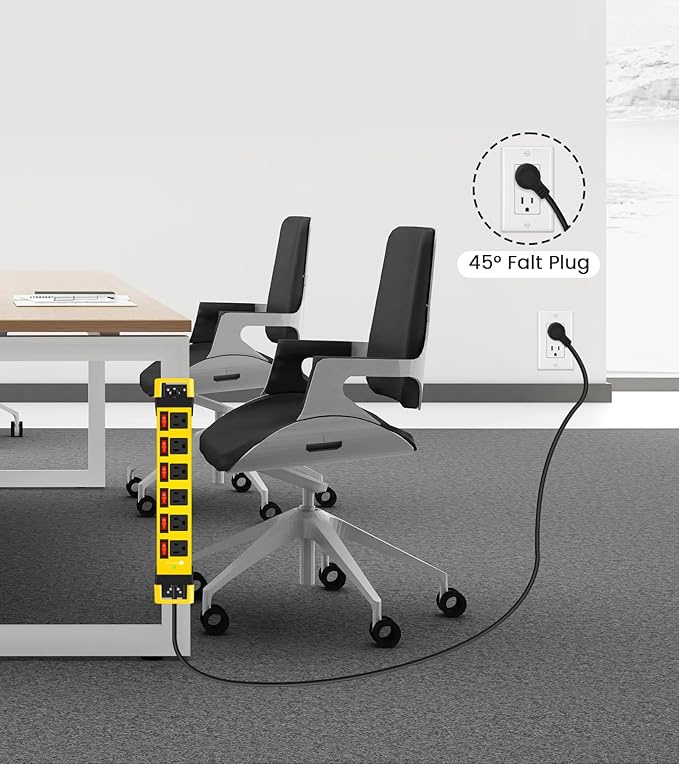 Heavy Duty Power Strip,6 Outlets Metal Power Strip with Individual Switch & Cord Management,Mountable Surge Protector 1200J,15FT Extension Cord(Yellow,15 FT)