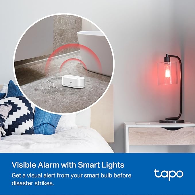 TP-Link Tapo Smart Water Leak Detector, Requires Tapo Hub, Water Leak Sensor Wi-Fi with Rapid Dripping Detection, 90dB Adjustable Alarm, App Alerts, Compatible with Alexa and Google Home, T300