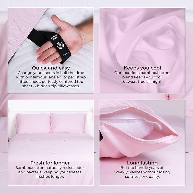 THE LAD COLLECTIVE 3.0 King Bedding Set - 4-Piece Bedset w/Fitted Sheet, Top Sheet & 2 Standard Pillowcases [Duvet Not Included] - Bamboo-Cotton - Grand Canyon Collection Soft Pink