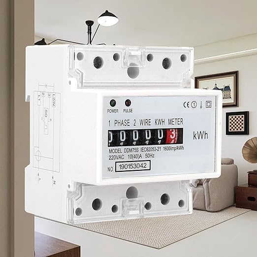 Electric Meter, Single Phase 4P LED DIN-Rail Electricity Power Consumption Wattmeter Energy Meter DDM75S 10 to 40A Digital Display