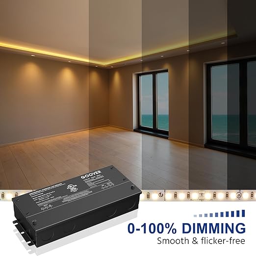 GOOVER 100W Dimmable LED Driver, 12V Triac Dimmable Power Supply, AC to DC Transformer for LED Light, Compatible with Lutron and Leviton Dimmer, Waterproof IP67 and UL Listed