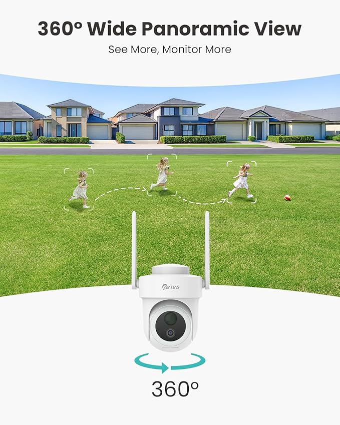 CAMSTRO 4K Security Cameras Wireless Outdoor, Solar Cameras for Home Security Battery-Powered, 360° Pan & Tilt, 3MP Color Night Vision, Two-Way Audio, Compatible with Alexa