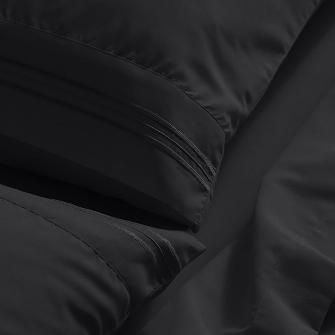 Mellanni Full Sheet Set - 6-Piece Iconic Collection Bedding, (Including 4 Pillowcases), 21-Inch Extra Deep Pocket, Easy Care, Ultra Soft, Cooling Sheets, Brushed Microfiber - Black