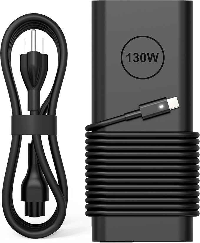 QIOUZW 2025 New 130W USB C Laptop Charger Compatible with Dell XPS 15 17 2in1 9575 9500 9700 Latitude 5280 5420 7210 7410 7480 Precision 5530 2in1 5550 5750 3560 DA130PM170 Power Adapter Cord Supply