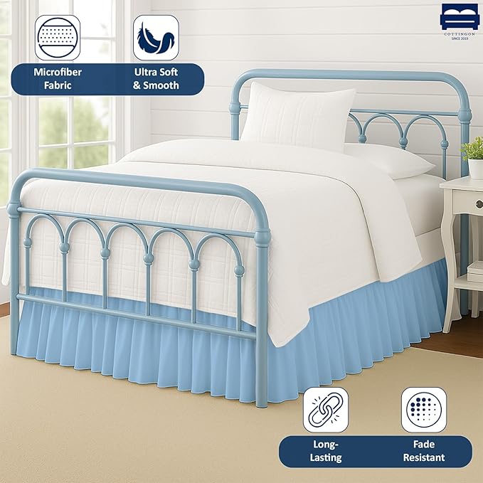 Cottingon Bed Skirt Queen 24" Drop with Split Corners, 100% Microfiber Soft and Stylish, Dust Ruffle with Platform, Light Blue