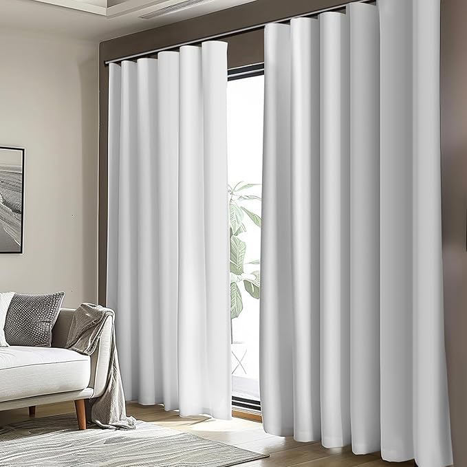 Room Divider Blackout Curtain Track Curtains Wall Dividers Panels Screen for Living Rooms Bedroom Office Privacy Partition Separation, W150 × L108 Inch,1 Panel, White