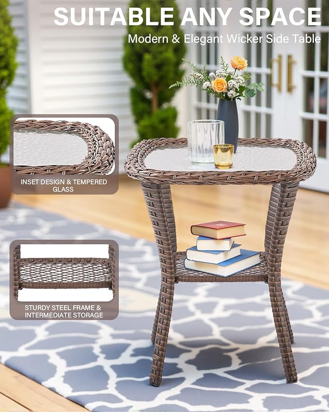 Belord 7 Piece Patio Furniture Set - High Back Swivel Rocker Glider Outdoor Chairs with 3-Seat Sofa and Ottoman, All-Weather Removable 6" Blue Cushion for Patio Conversation and Family Reunion