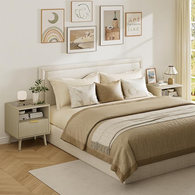 LYNSOM Fluted Dresser and Nightstand Sets 3 Piece, 7-Drawers Dresser and 1-Drawer Nightstands Set of 2, Wood Bedroom Furniture Set for Home, Bedroom, Hallway, Beige