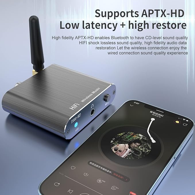 Bluetooth Receiver for Home Stereo, DAC Bluetooth 5.3 Adapter with RCA/Optical/AUX 3.5mm Output, HiFi Audio Wireless Receiver for Old Stereo System (aptX HD aptX Low Latency aptX AAC SBC)