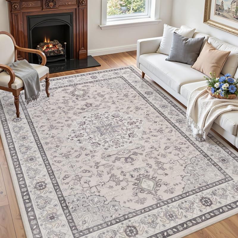 5x7 Area Rugs Living Room: Bedroom Washable Carpet Beige & Grey - Image 3