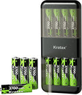 Kratax 3700mWh AA Rechargeable Lithium Batteries with Charger, 12pack high Capacity Double A li-ion Batteries 1.5v, Long Lasting, Ultra-Thin Battery Charger with AA Lithium Battery Rechargeable