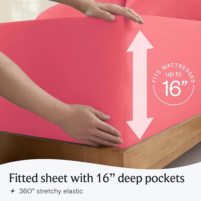 LuxClub 3 PC Twin Sheet Set, Deep Pockets Wrinkle Free Cooling Bed Sheets Hotel Bedding for Women, Men, Kids & Teens, Includes 1 Fitted Sheet, 1 Flat Sheet and 1 Pillowcase-Silky Soft Vermilion