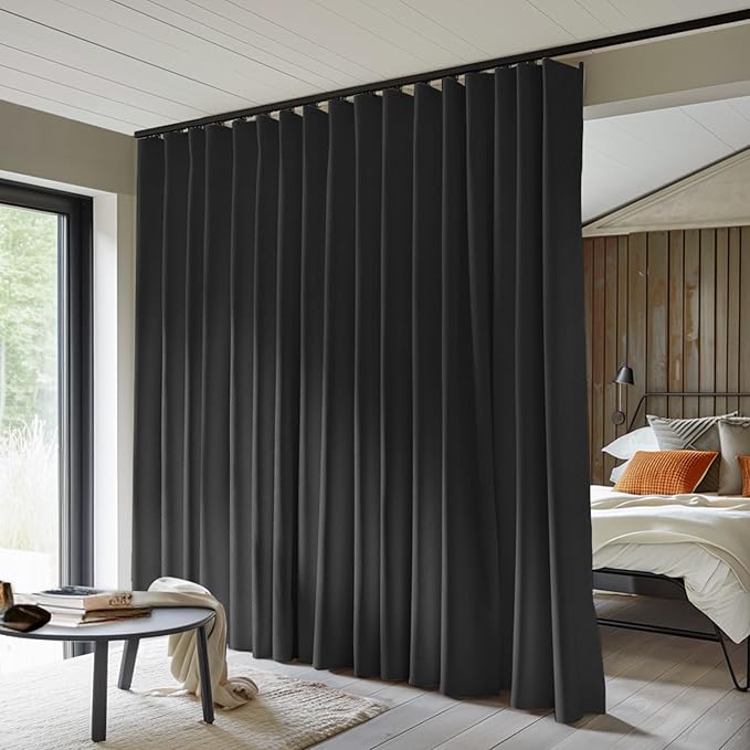 Room Divider Curtains Total Blackout Privacy Curtain Panel Room Thermal Insulated Noise Reduction Curtains for Bedroom Window Living Room Ceiling Track Curtain W 10 ft × H 7 ft Black