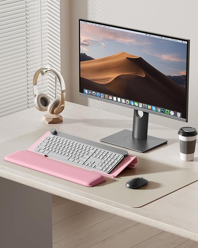 Laborio Computer Keyboard Stand for Desktop, 2-Level Height Adjustment Keyboard Wrist Rest, Non-Slip Key Board Riser Pad for Office, Gaming, and Home Desks(Pink)
