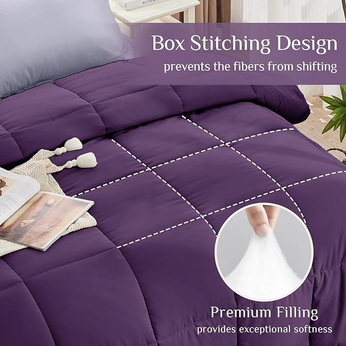 JOLLYVOGUE Queen Comforter Set, Ultra-Soft Bed in a Bag Queen Size 7 Pieces, Oeko-TEX Certified Bedding Set with Down Alternative Comforter, Sheets, Pillowcases & Shams, Purple & Lavender