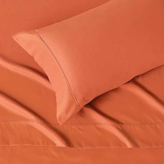 Amazon Basics Lightweight Microfiber 3-Piece Bed Sheet Set, Brick, Solid, Twin XL
