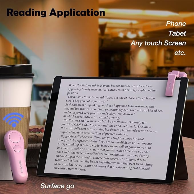 SK SYUKUYU RF Remote Control Page Turner for Kindle Reading Ipad Surface Comics, iPhone Android Tablets Reading Novels Taking Photos(Pink)
