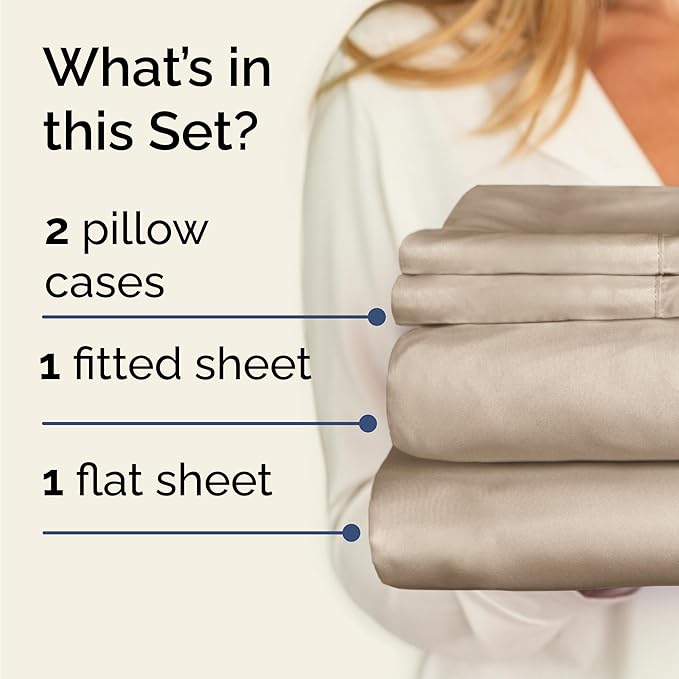 Twin 4 Piece Sheet Set - Cooling, Comfy & Breathable - Hotel Luxury Bedding, Includes Fitted Sheet for Women, Men, Kids and Teens - 1 Flat, 1 Fitted Sheet, 2 Pillowcases with Deep Pockets - Cream