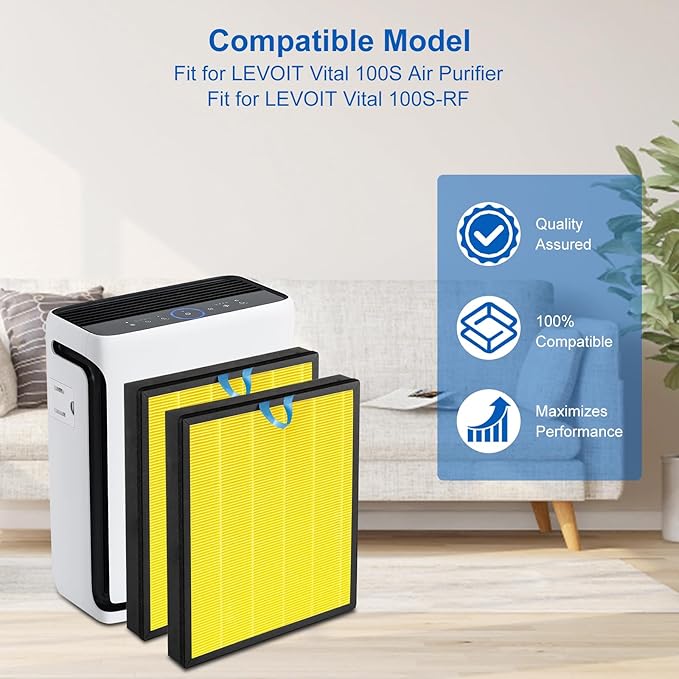 NXBHG Vital 100S Pet Replacement Filter Compatible with Levoit Smart WiFi Vital 100S Air Puri-fier, 3-in-1 Replacement Filter and High-Efficiency Activated Carbon Filter, Vital 100S-RF, 2 Pack.