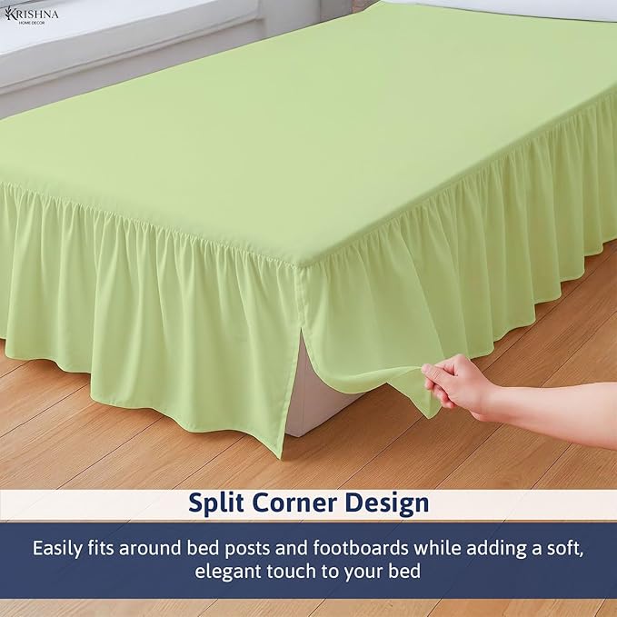 KRISHNA Ruffled Bed Skirt with Split Corners Twin, 100% Microfiber Hotel Quality, 10 Inch Drop Dust Ruffle Gathered Bedskirt with Platform, 39" x 75", Sage