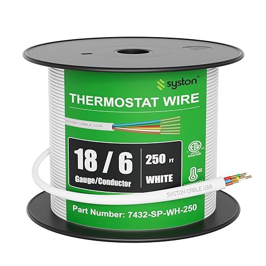 Syston 18/6 Thermostat Doorbell HVAC Heating Control Cable Wire, 100% Solid Copper Conductors CL3R/FT4/CMR Riser-Rated UL/ETL Listed, UV Resistant RoHS for Indoor/Outdoor Low Voltage Applications Use