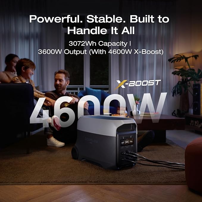 EF ECOFLOW DELTA 3 Ultra Portable Power Station with Transfer Switch, 3072Wh LiFePO4 Battery, 3600W (Surge 7200W) Output, Solar Generator for Home Use, Camping Accessories, Emergencies & RV Backup