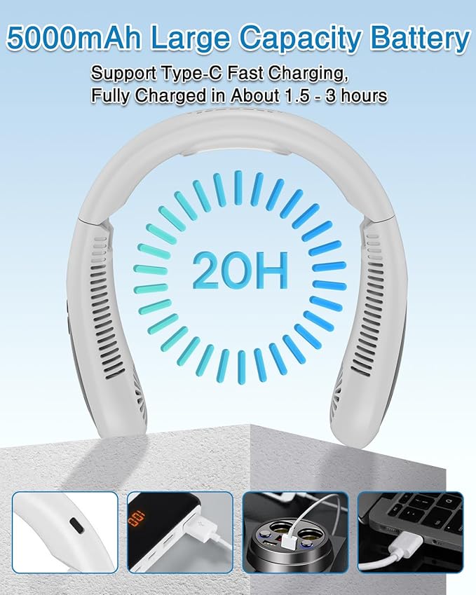 GAITIR Neck Air Conditioner, Portable Neck Fan with Cooling Plate 360°Cooling Airflow, 5000mah Rechargeable USB Fan Hands Free Bladeless Wearable Foldable Mini Fan for Men Women Home Office Outdoor