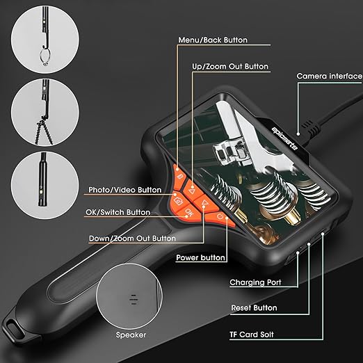 Epicmate Triple Lens Endoscope Camera with Light- 5" 1080P HD Handheld Borescope with 50FT Semi-Rigid Cable, Waterproof Sewer Inspection Camera with 32GB Card, Drain Plumbing Camera & Gifts for Men