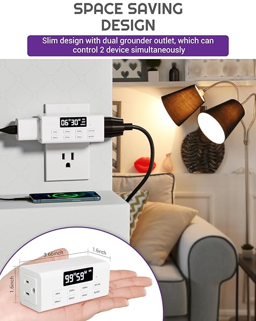 [2 Pack] Indoor Countdown Timer Outlet, NEARPOW Auto Shut Off Timers with Large Screen, Customize Countdown, Repeat and Memory Function, Eectrical Outlets for Charger Lights, 3-Prong Grounded Outlet