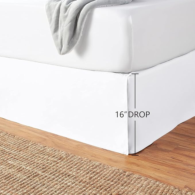 Amazon Basics Lightweight Pleated Bed Skirt, Full, Bright White, Solid