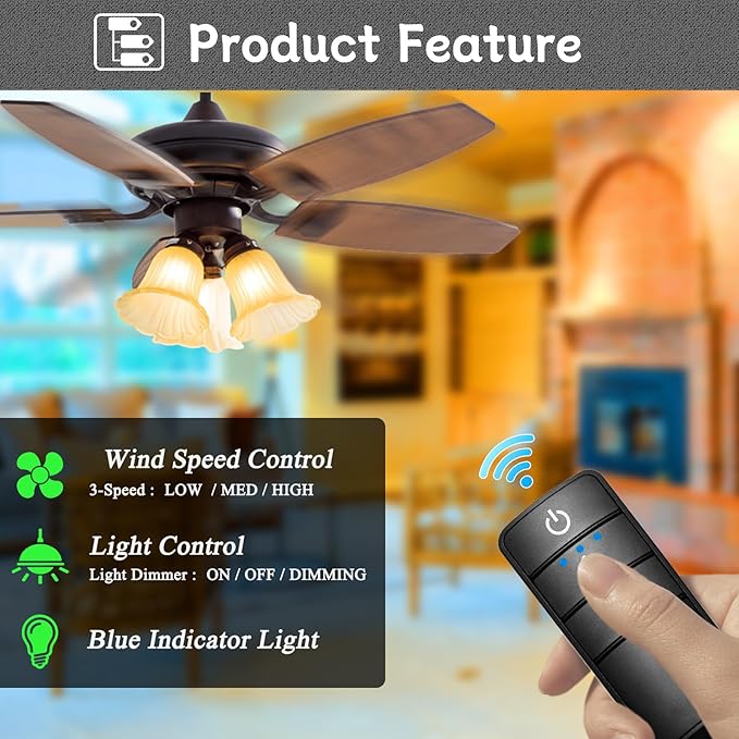 Universal Ceiling Fan Remote Control Kit,Hampton Bay Fan Remote Kit Replacement for Hunter,Harbor Breeze, Home Decorators,3-Speed, Light Dimming,Time Delay, KUJCE10320/TR222A,2AAZPHD3/HD3,98130,TX028C