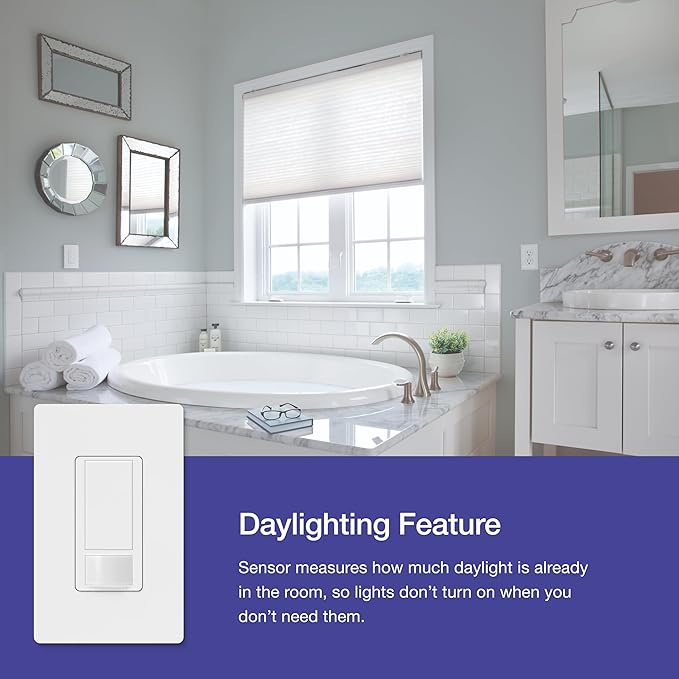 Lutron Maestro Motion Sensor Light Switch Indoor for Bathroom, Garage, Laundry Room, Closet, Occupancy Sensor Light Switch, Single-Pole, No Neutral, MS-OPS5M-WH
