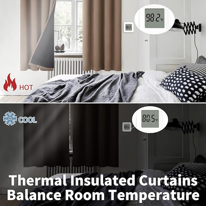 BGment Total Thermal Insulated 100% Blackout Curtains for Bedroom with Black Liner, Double Layer Full Room Darkening Noise Reducing Grommet Curtain (42 x 84 Inch, Taupe, 2 Panels)