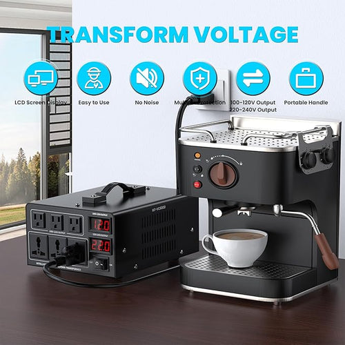6000W Voltage Converter Transformer(110V to 220V or 220V to 110V) Step Up/Down Converter 110/120 Volt - 220/240 Volt w/US Power Cord,Circuit Breaker Protection, LCD Screen Display