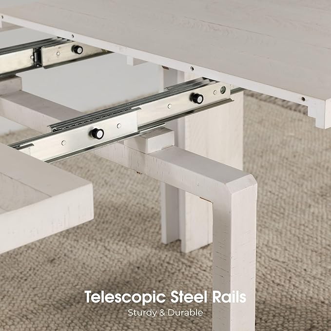 Transformer Table - Solid Wood Extendable Dining Table, Seats 2-12, Extendable Dining Room Table, Space-Saving Furniture, Expandable Dining Furniture (White, Table + Bench + 4 Chairs)