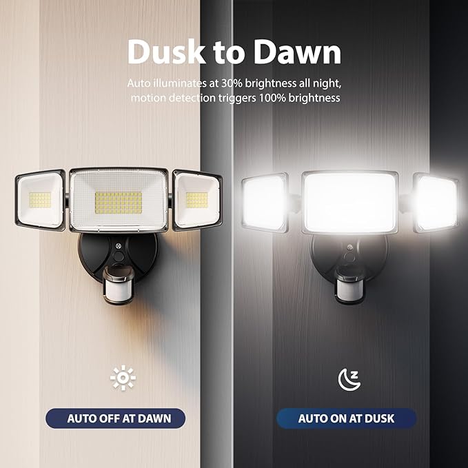 Onforu 2 Pack 100W 11000LM LED Motion Sensor Outdoor Lights, Dusk to Dawn Flood Lights Outdoor Motion Sensor, Hardwired Security Light Floodlights Outside 6500K Daylight IP65 Waterproof (Black)