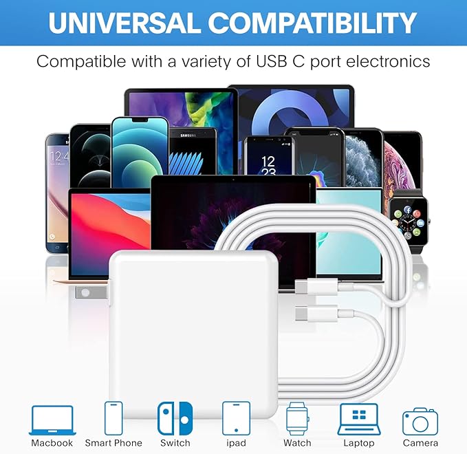 Sunveza Mac Book Pro Charger - 118W USB C Charger Fast Charger Compatible with MacBook pro/Air, M1 M2 M3 M4 M5, ipad Pro, Samsung Galaxy and More, Include Charge Cable