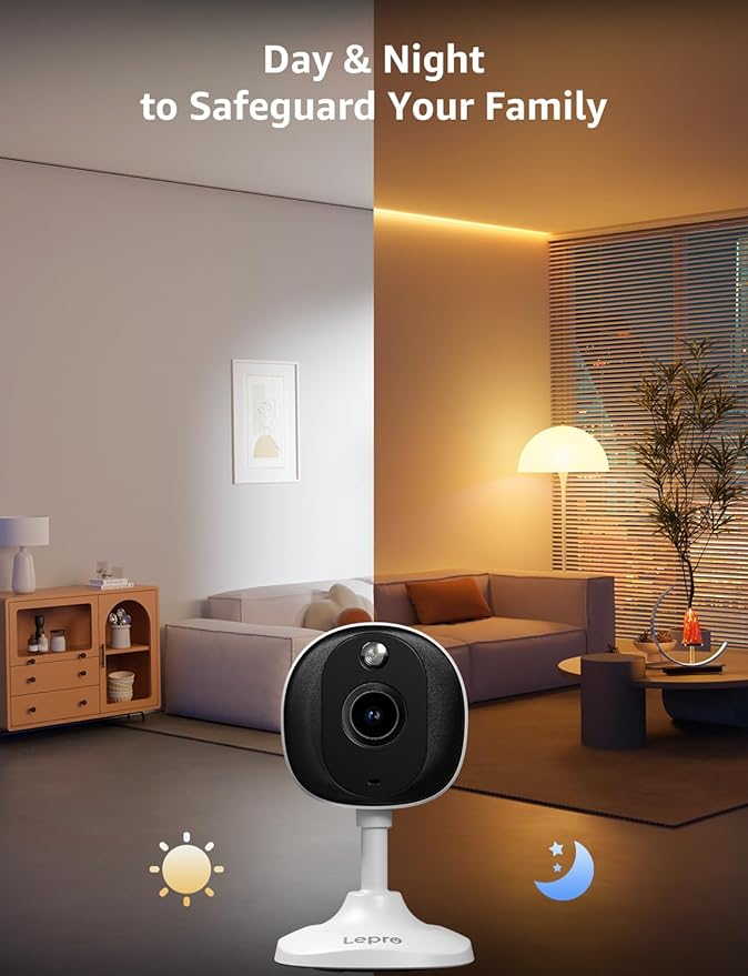 Lepro 2K Security Indoor & Outdoor Camera for Baby Care, Pet Monitoring, Remote Intercom, Night Vision, 2-Way Audio, Cloud & SD Card Storage (SD Card Not Included)